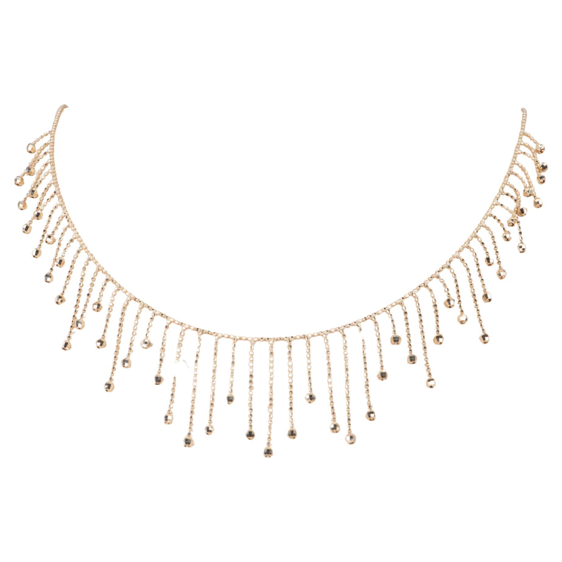 18K Gold Beaded Lace Fringe Necklace 5.88g For Sale
