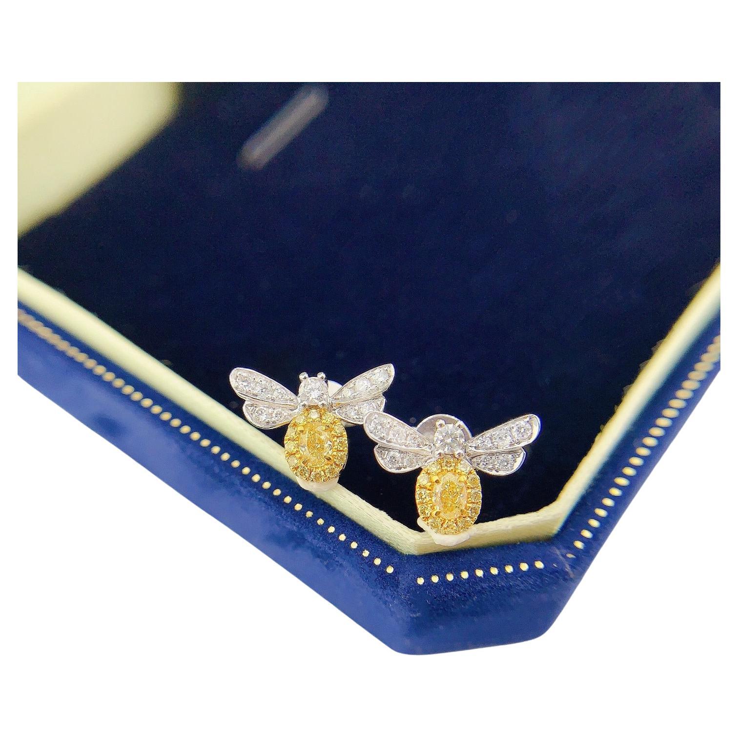 18K Gold Bee-Inspired Stud Earrings with Natural Yellow Diamonds For Sale