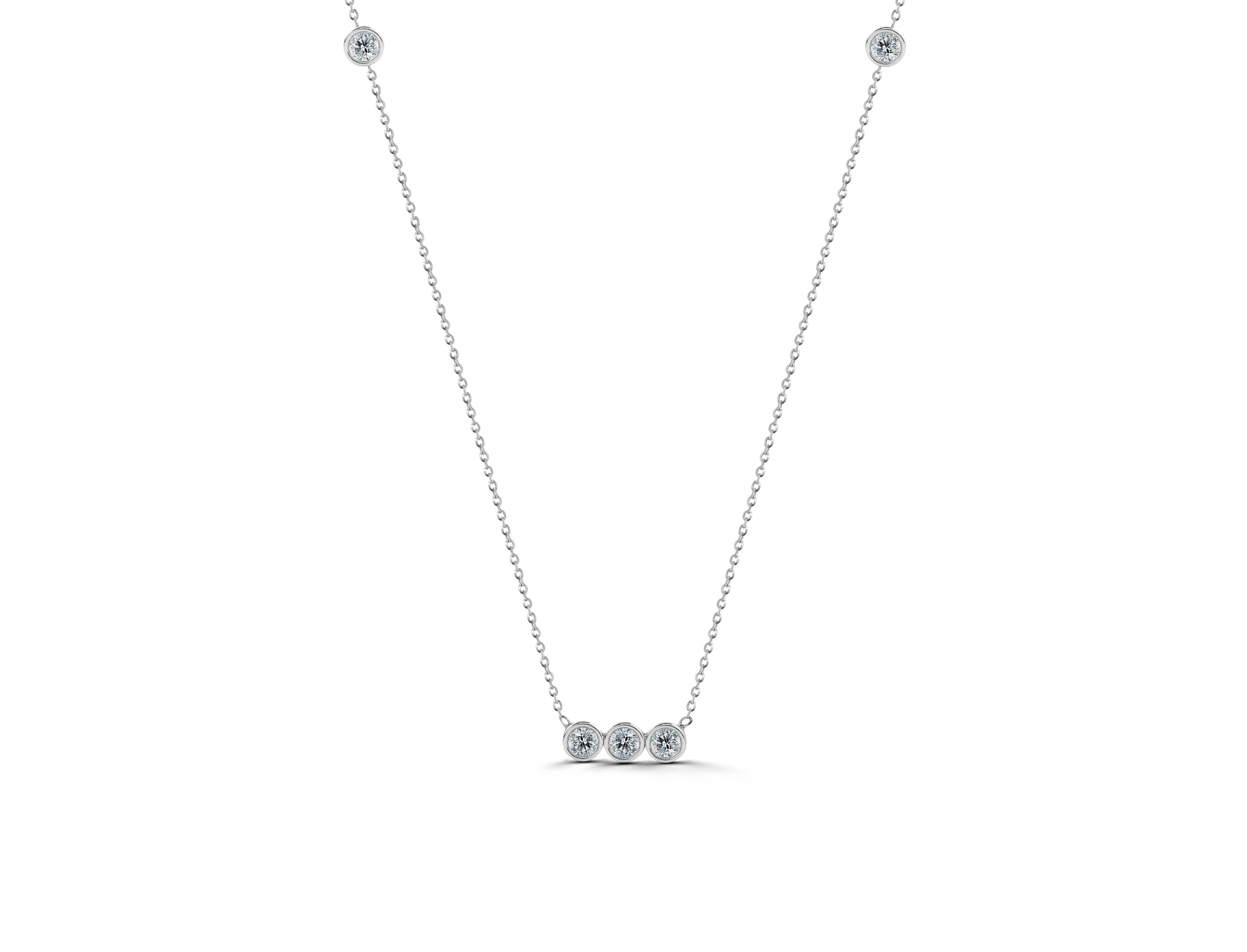 Modern 18k Gold Bezel Set Diamond Necklace For Sale