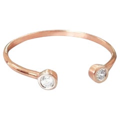 18k Gold Bezel Set Two Diamond Open Ring Diamond Cuff Ring