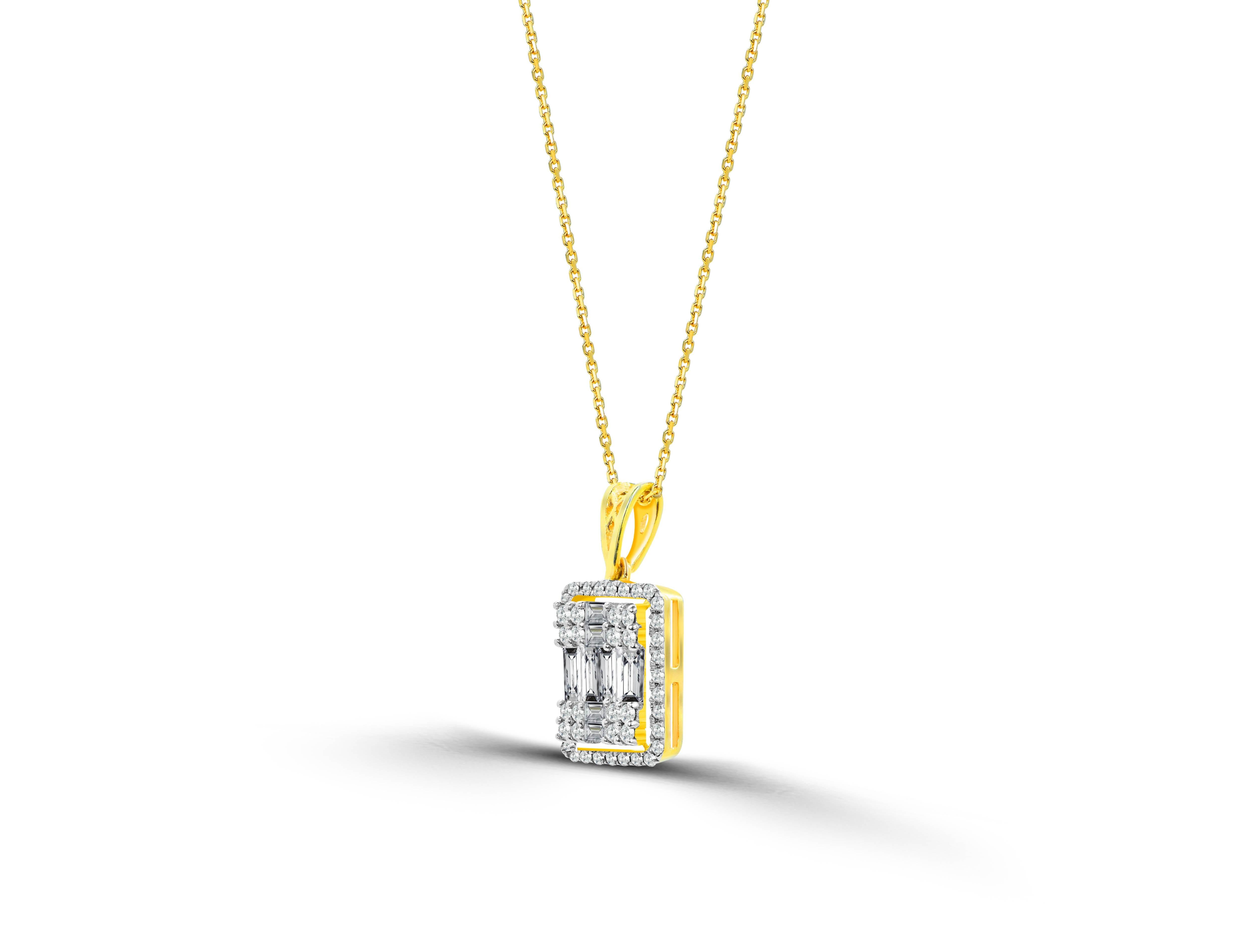 Modern 18k Gold Big Diamond Baguette Necklace For Sale