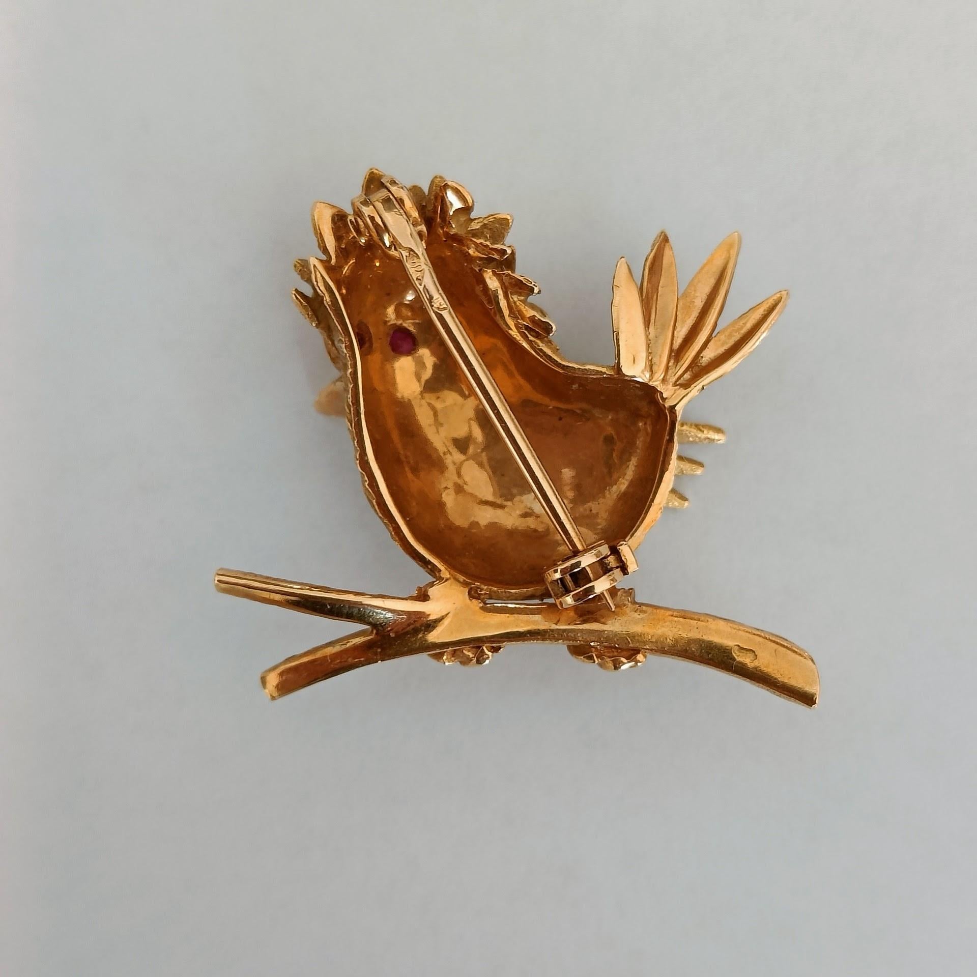 18k Gold Bird Brooch Pin - Vintage Animal Gold Brooch - Adolphe Chretien, France In Good Condition For Sale In Magenta, IT