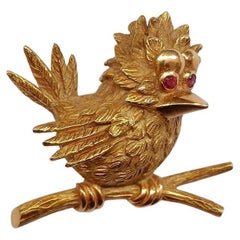 18k Gold Bird Brooch Pin - Vintage Animal Gold Brooch - Adolphe Chretien, France