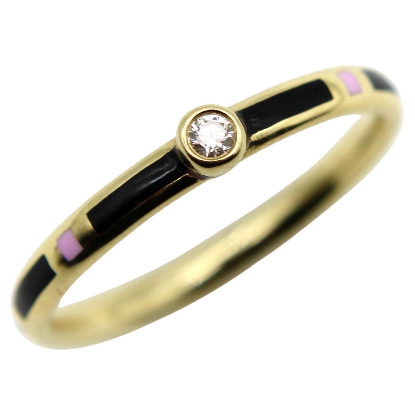 Anello in oro 18K smaltato nero e rosa con accenti di diamante