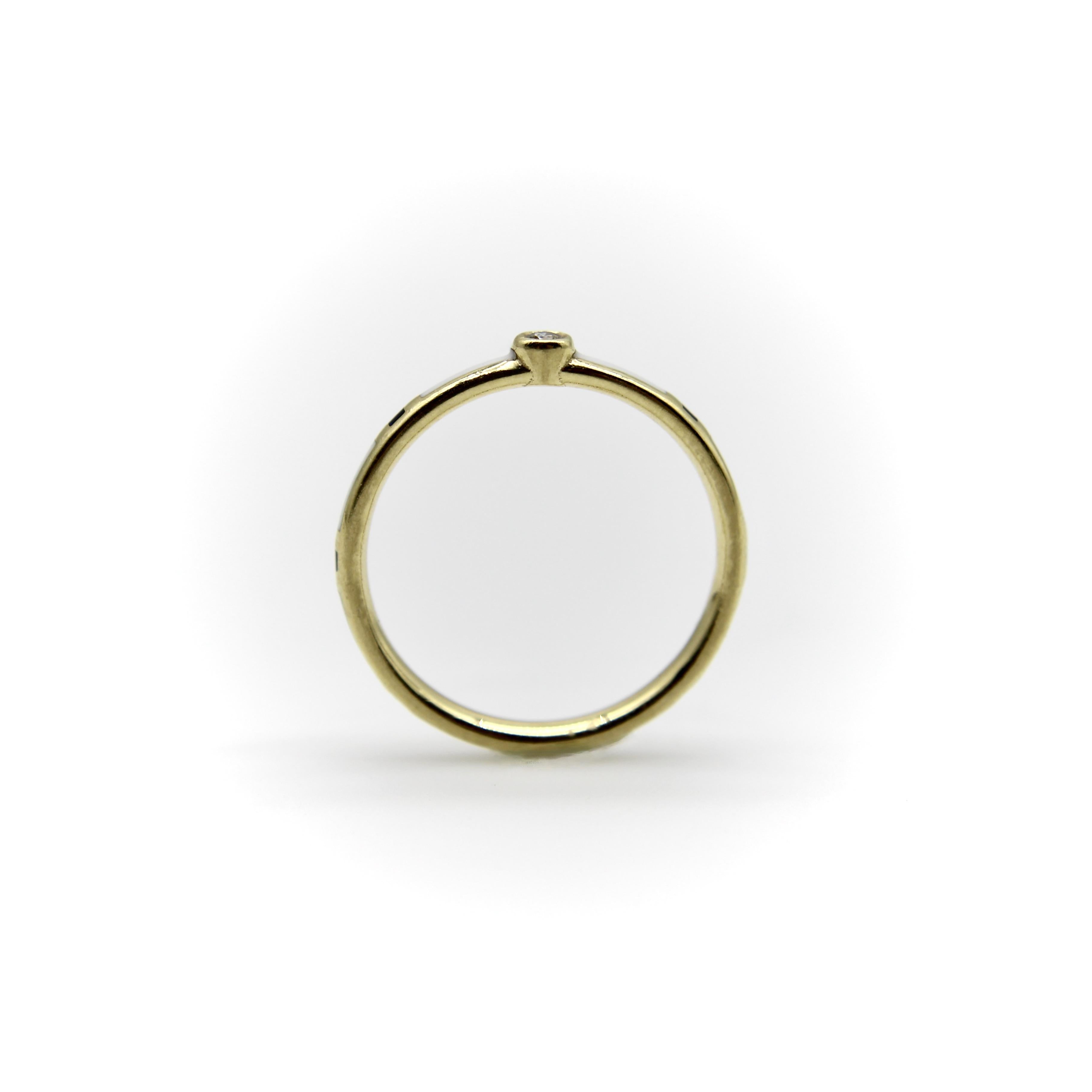 18K Gold Black and White Enameled Ring with Diamond Accent For Sale 1