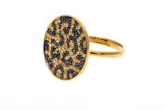 18k Gold Black and Yellow Pave Diamond Leopard Print Ring, 1.09 TCW
