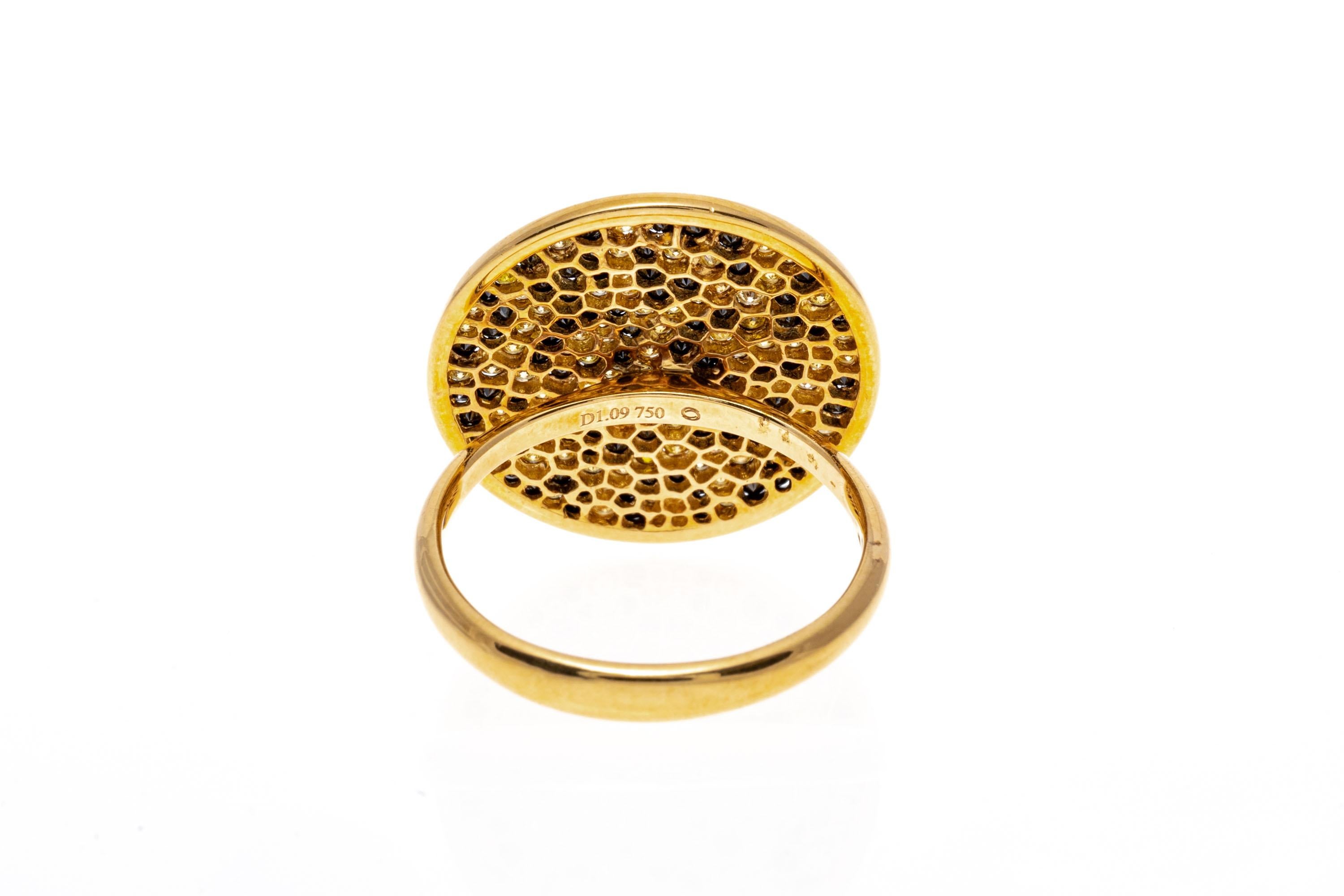 Contemporary 18k Gold Black and Yellow Pave Diamond Leopard Print Ring, 1.09 TCW For Sale