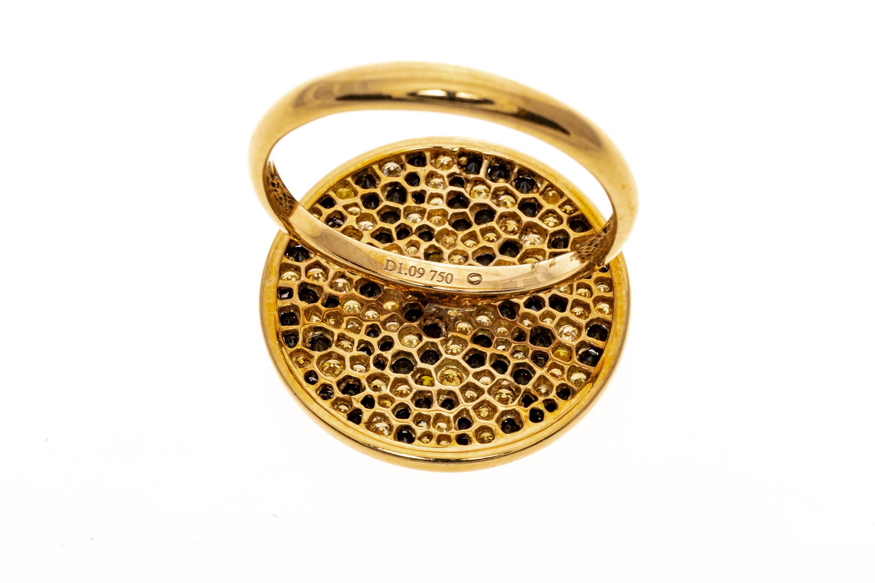 Round Cut 18k Gold Black and Yellow Pave Diamond Leopard Print Ring, 1.09 TCW For Sale