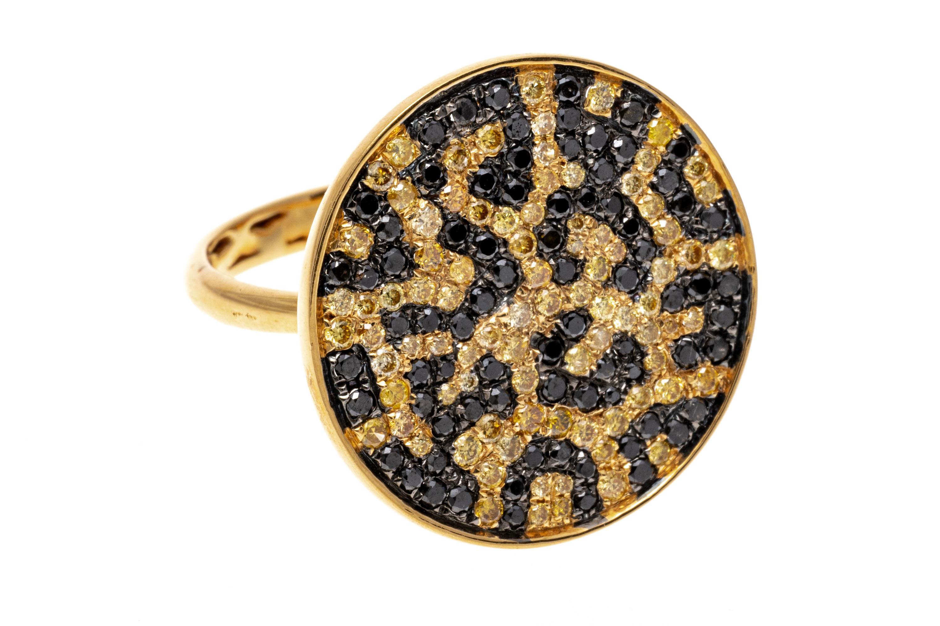 18k Gold Black and Yellow Pave Diamond Leopard Print Ring, 1.09 TCW In Good Condition For Sale In Southport, CT