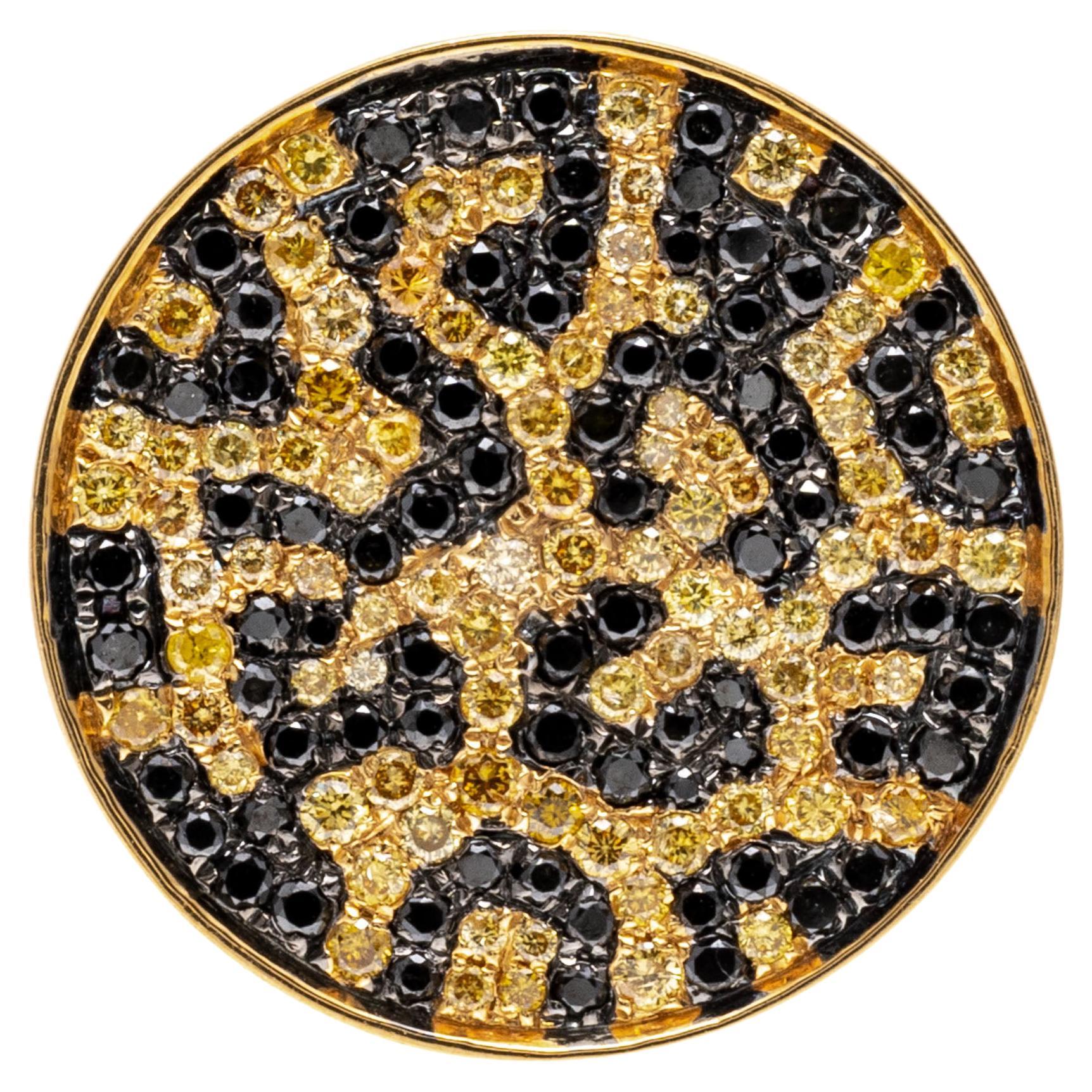 18k Gold Black and Yellow Pave Diamond Leopard Print Ring, 1.09 TCW For Sale