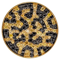 18k Gold Black and Yellow Pave Diamond Leopard Print Ring, 1.09 TCW