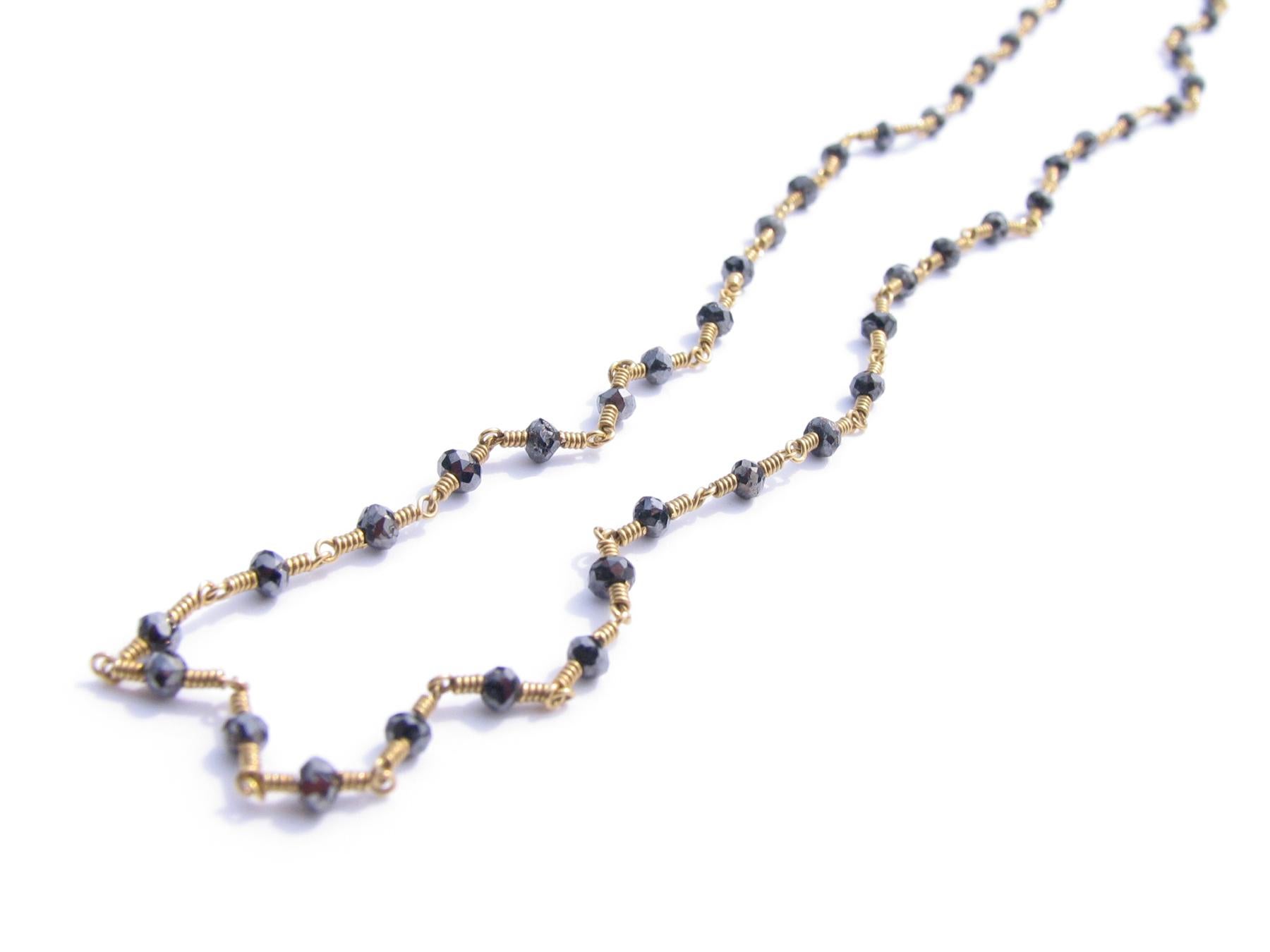18K Gold black diamond bead necklace by Christopher Phelan Fine Jewelry.
Diamond weight 5.4 carats. Approximate size of diamonds is from 2.5 mm to 2 mm.
Length of necklace 18 inches.



