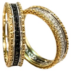 18K Gold Black Diamond & Diamond Lovers' Ring Set