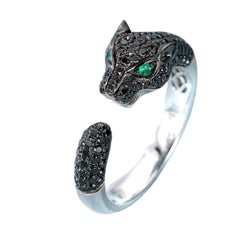 18K Gold Black Diamond & Tsavorite Leopard Shaped Ring