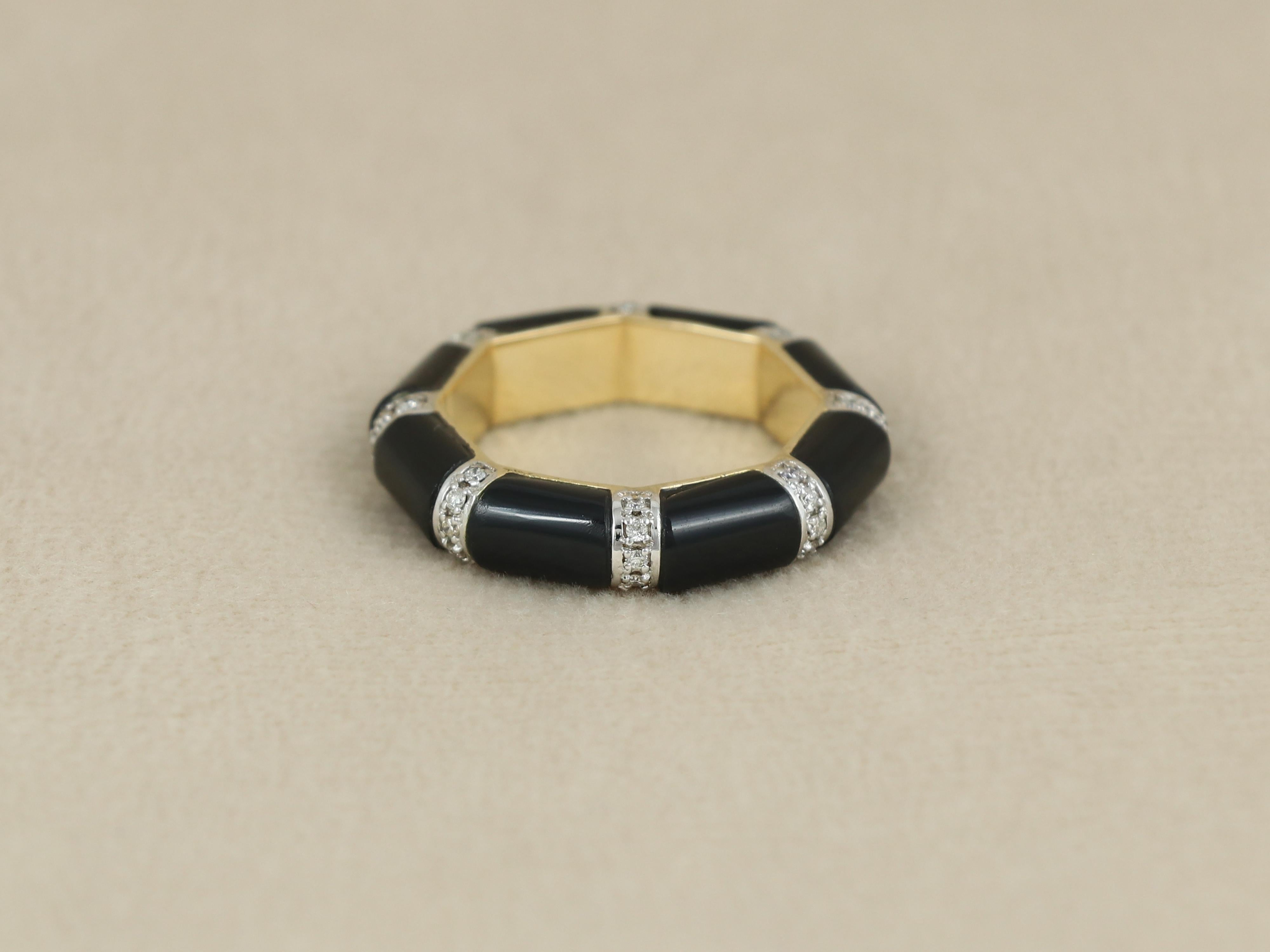 Women's 18K gold black onyx band with diamonds For Sale