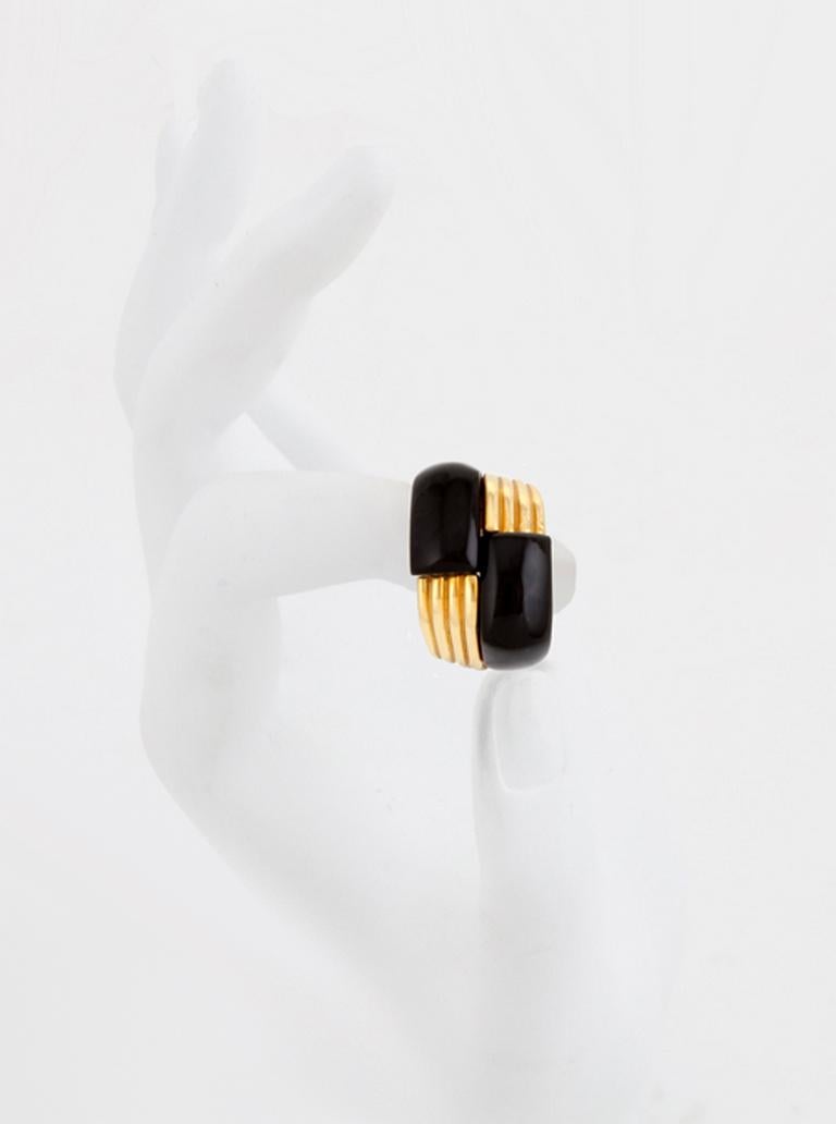 18k. Black Onyx. This piece was made in Manhattan entirely by hand, and was cast, one at a time, using the lost wax process. Created, Designed and Fabricated in Manhattan under the Direct Supervision of Prince John Landrum Bryant.
Size to