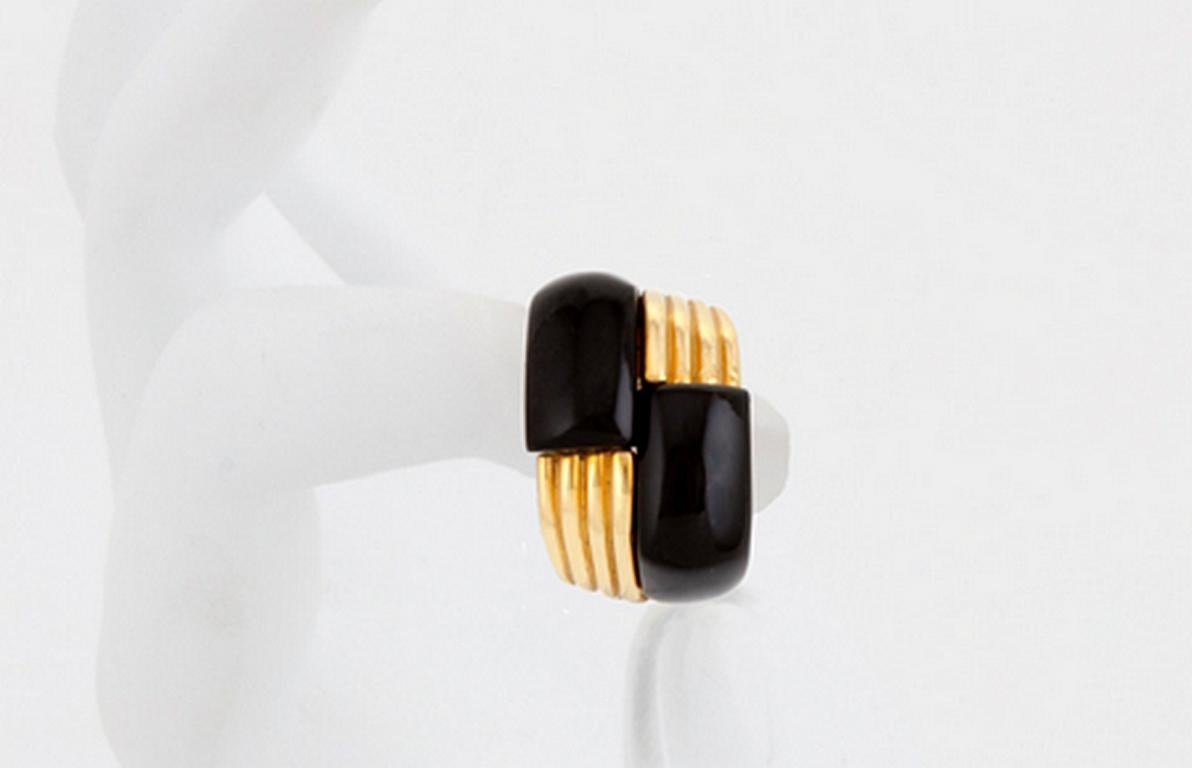 18k Gold Black Onyx BUONA FORTUNA Ring by John Landrum Bryant In New Condition For Sale In New York, NY