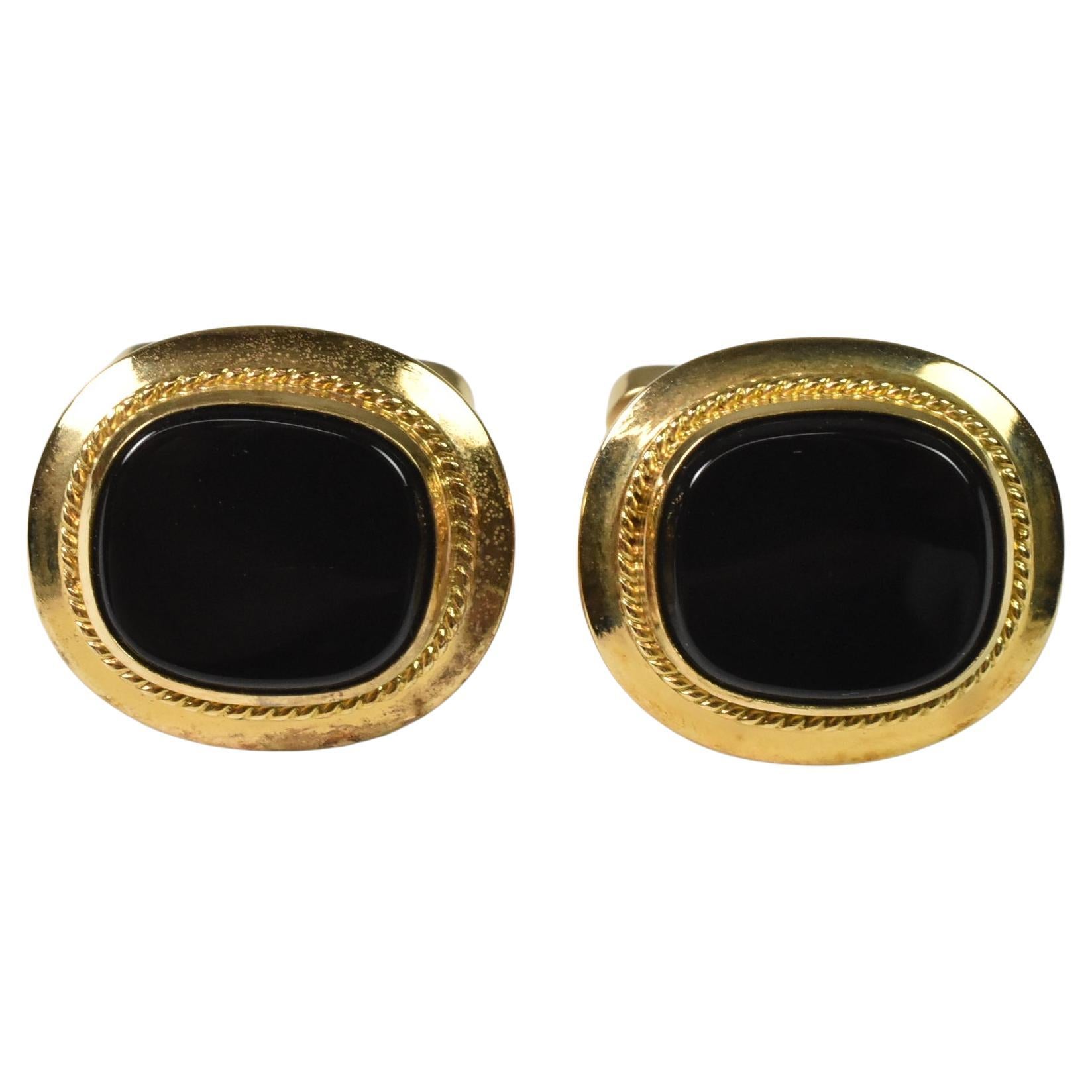 18K Gold Black Onyx Cufflinks For Sale