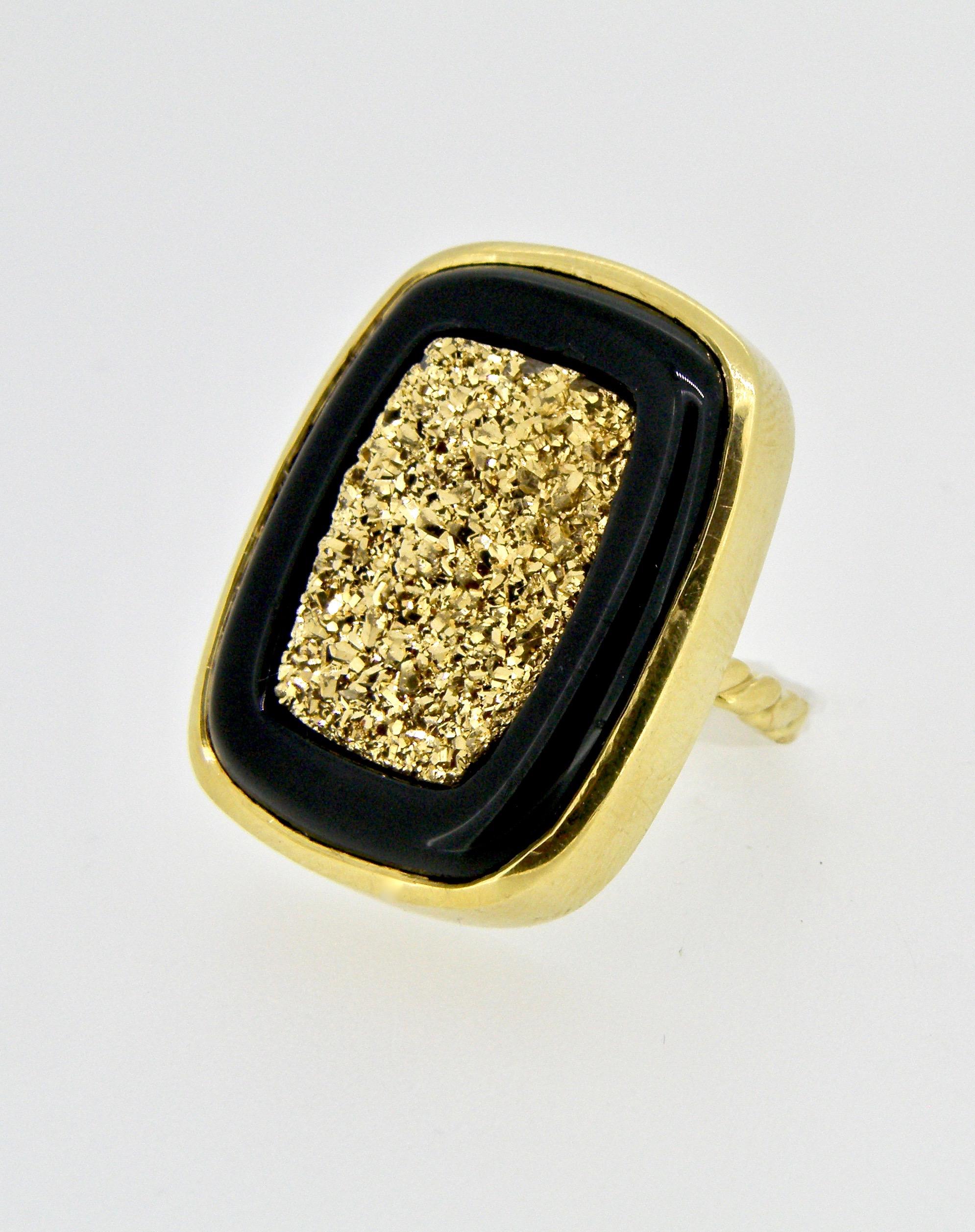 18 Karat Gold Schwarzer Onyx Druzy Ring (Zeitgenössisch) im Angebot