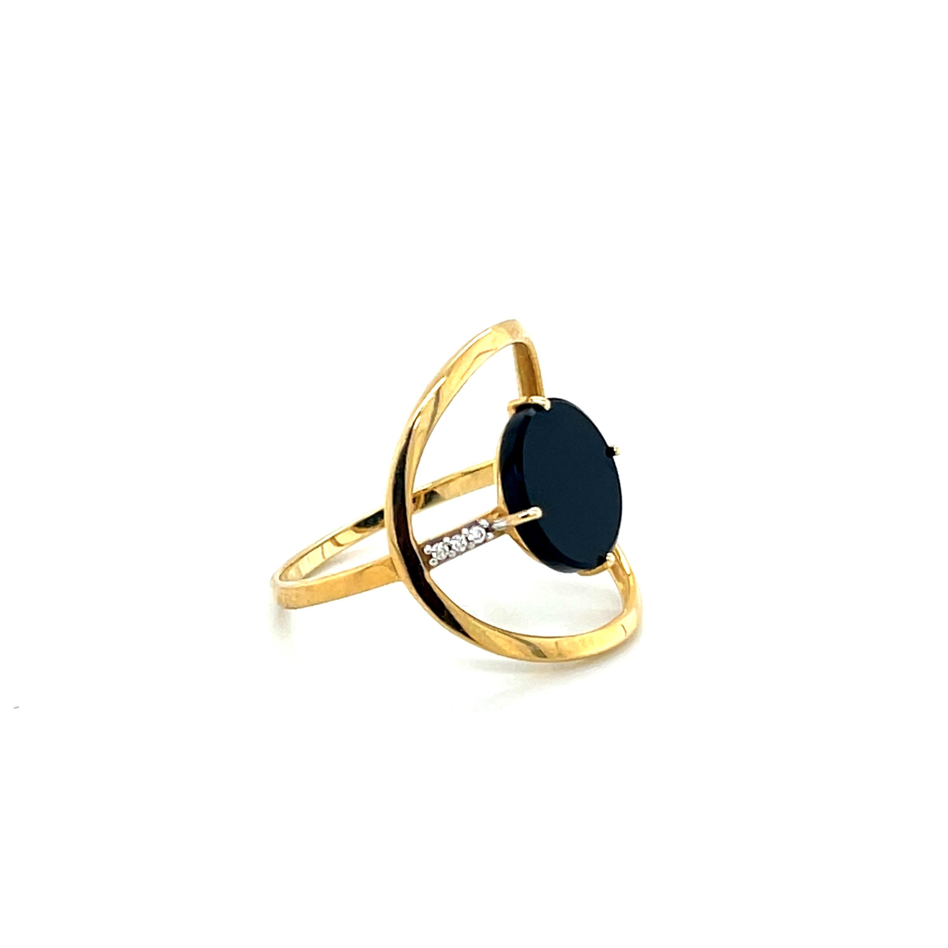 18K Gold Schwarzer Onyx Edelstein & Diamant Ring (Zeitgenössisch) im Angebot