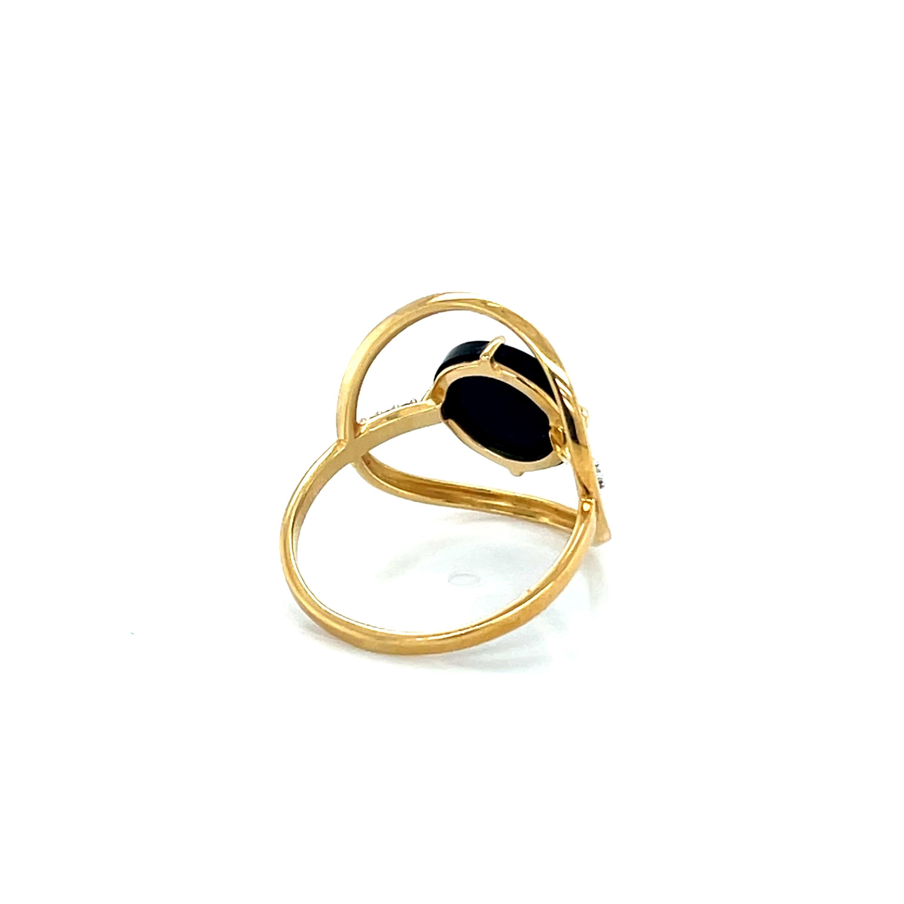 18K Gold Schwarzer Onyx Edelstein & Diamant Ring (Rundschliff) im Angebot