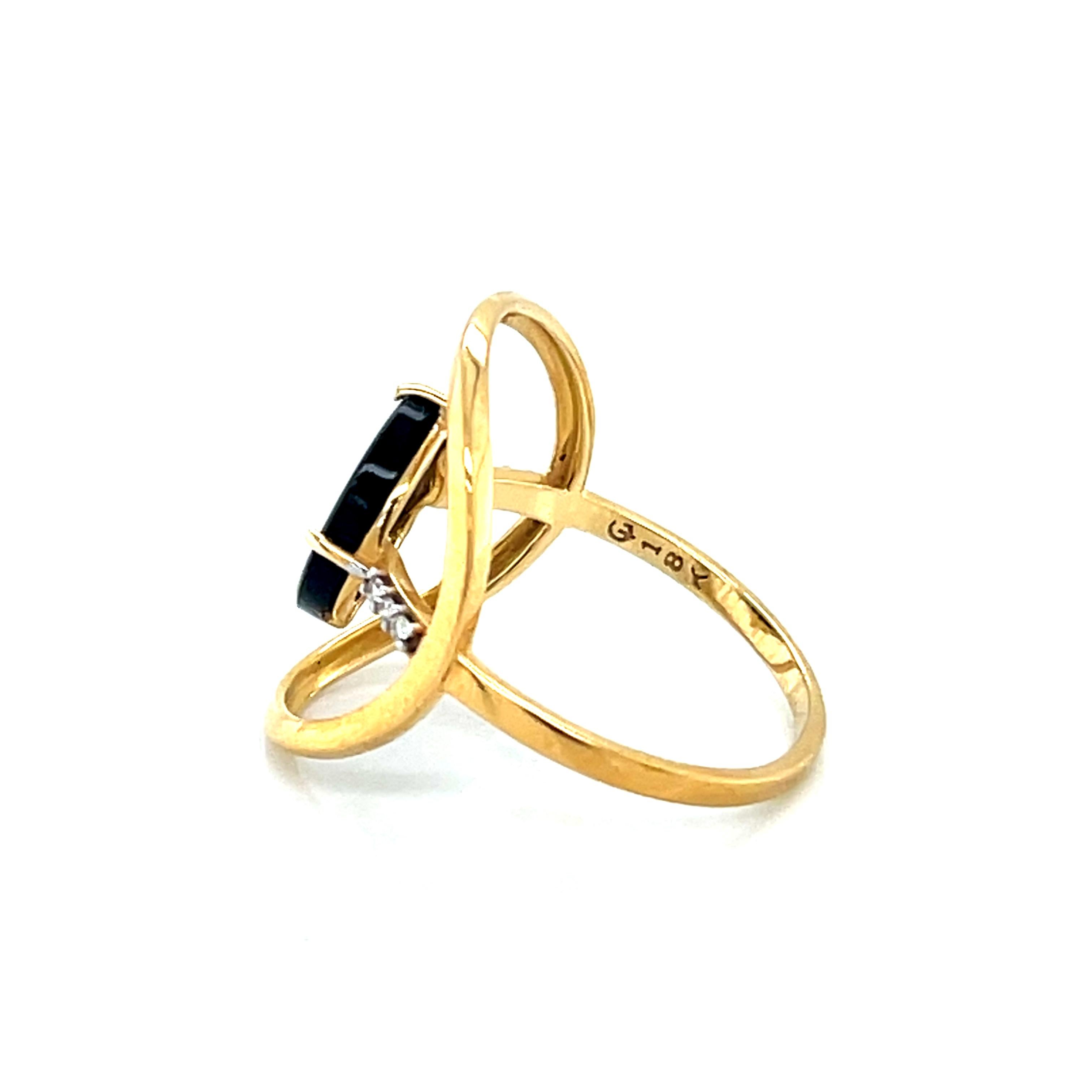 18K Gold Schwarzer Onyx Edelstein & Diamant Ring für Damen oder Herren im Angebot