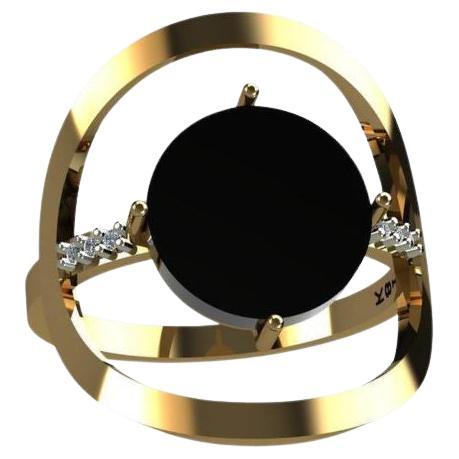 18K Gold Schwarzer Onyx Edelstein & Diamant Ring im Angebot 3