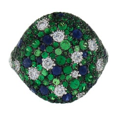 18K Gold & Black Rhodium Pave Round Tsavorite Sapphire & Diamond Cocktail Ring