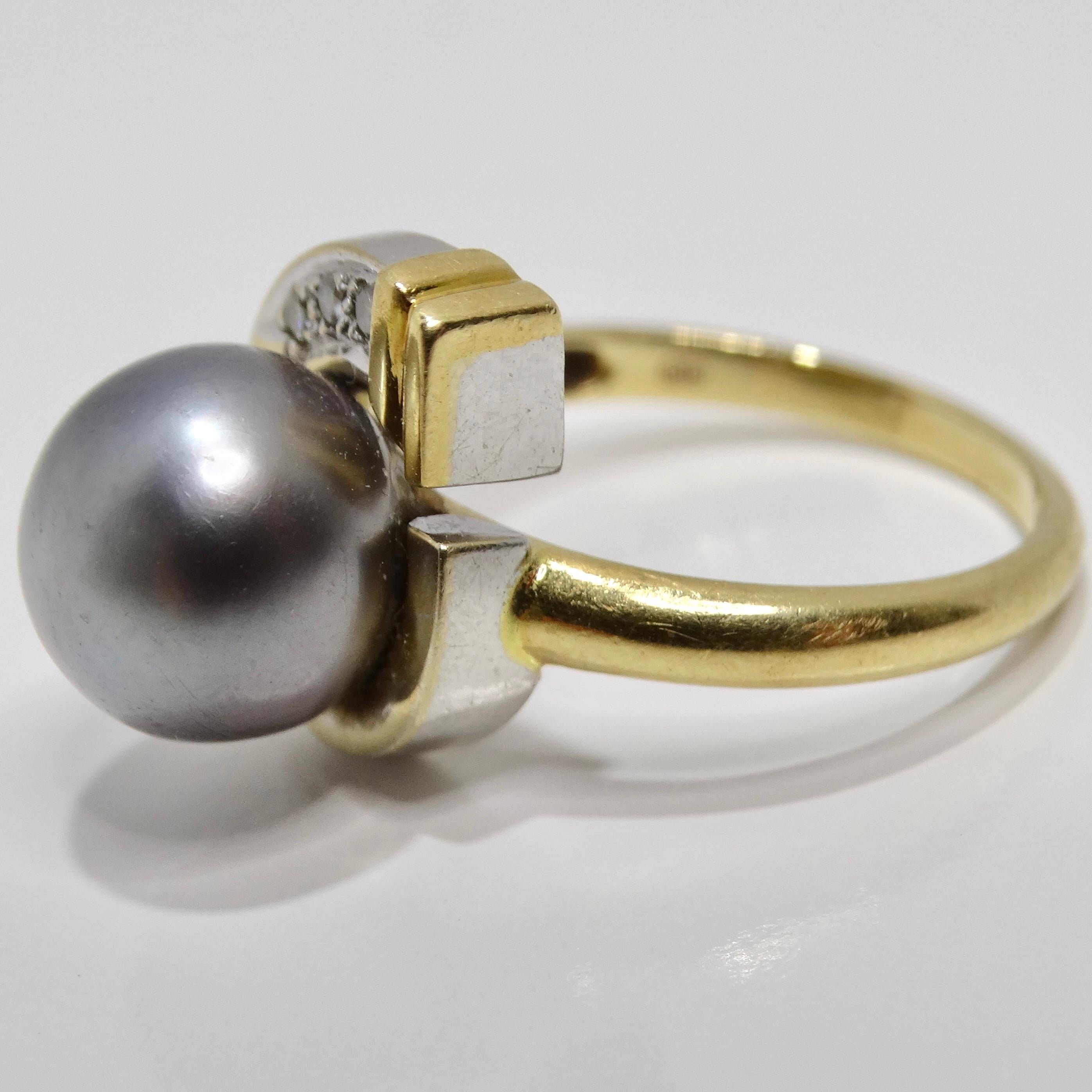18K Gold Black South Sea Pearl Diamond Ring For Sale 1