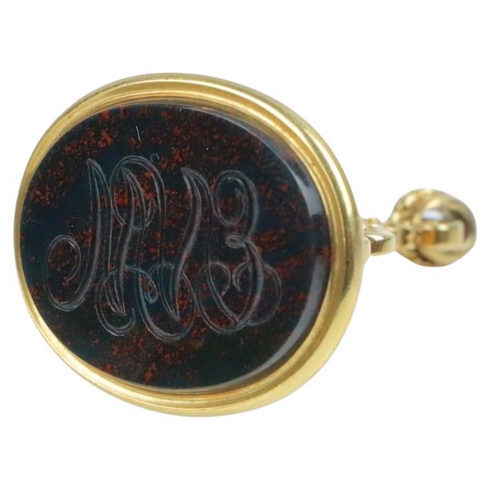 18K Gold Blood Stone Seal Fob Pendant
