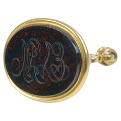 18K Gold Blood Stone Seal Fob Pendant