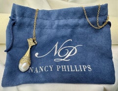 18k Gold 'Blossom' Pendant with Unique Freshwater Pearl & Grey Sapphires