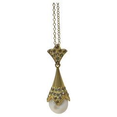 18k Gold 'Blossom' Pendant with Unique Freshwater Pearl & Grey Sapphires