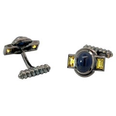 18k Gold Blue and Yellow Sapphire Cufflinks