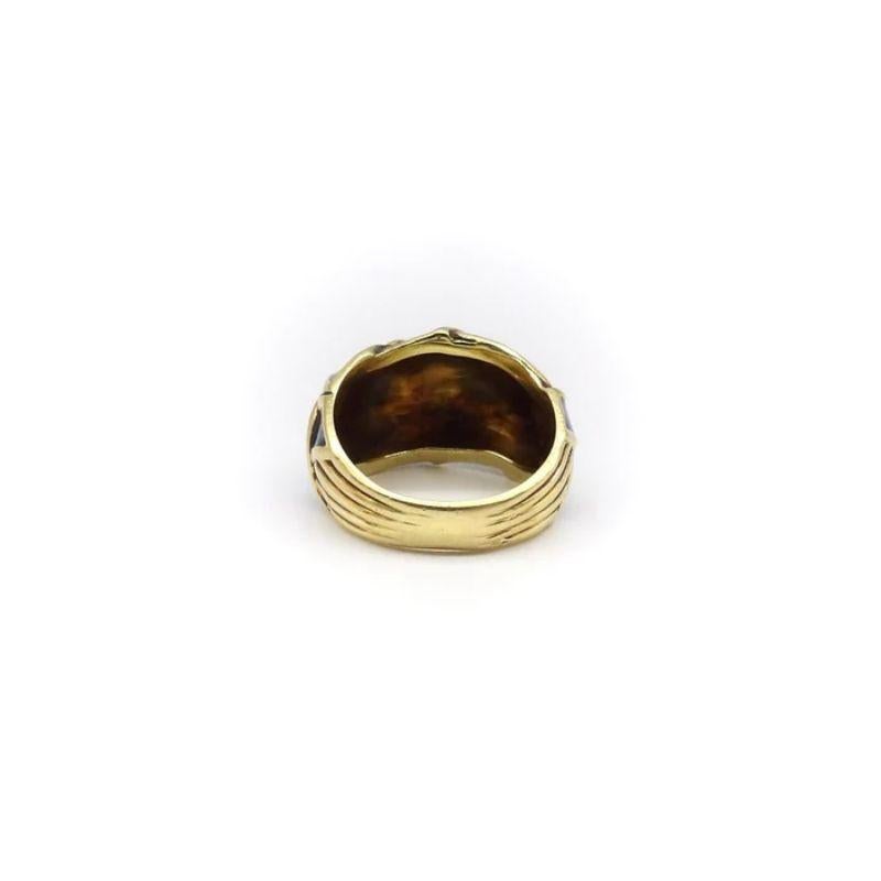 18K Gold Blue Enamel Hidalgo Basket Weave Dome Ring, circa 1990's 1