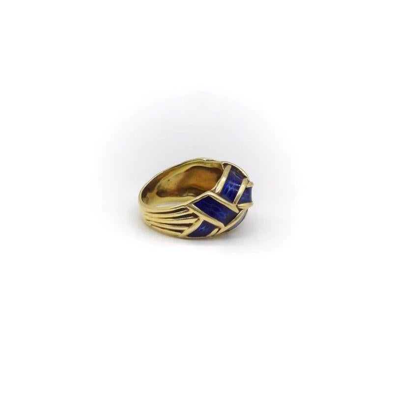 18K Gold Blue Enamel Hidalgo Basket Weave Dome Ring, circa 1990's For Sale 2
