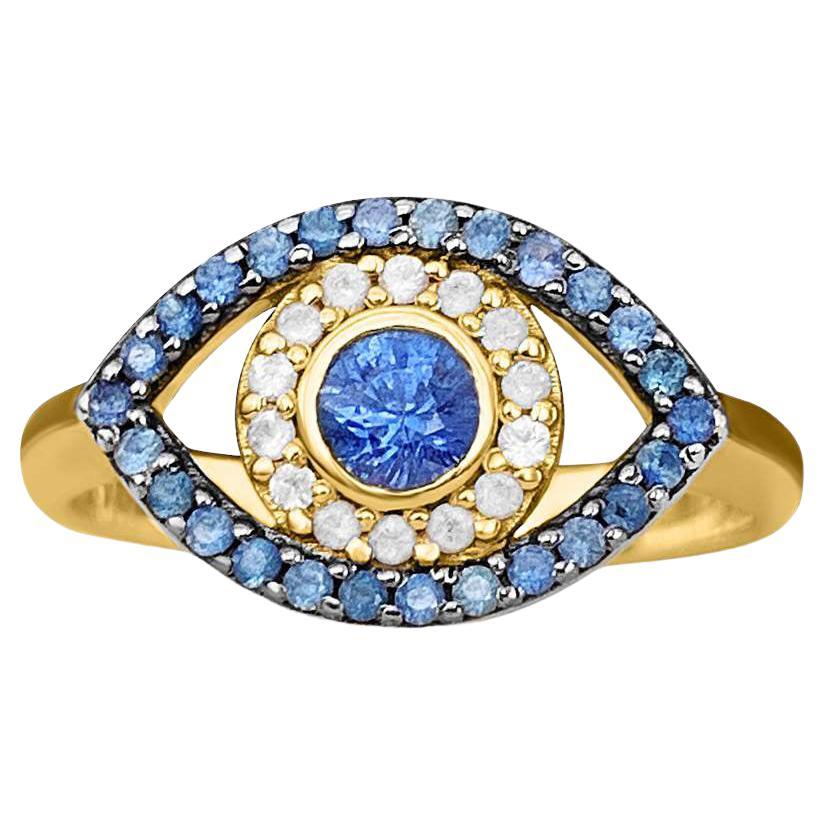 Blue Evil Eye Ring with Sapphires in Gold in stock