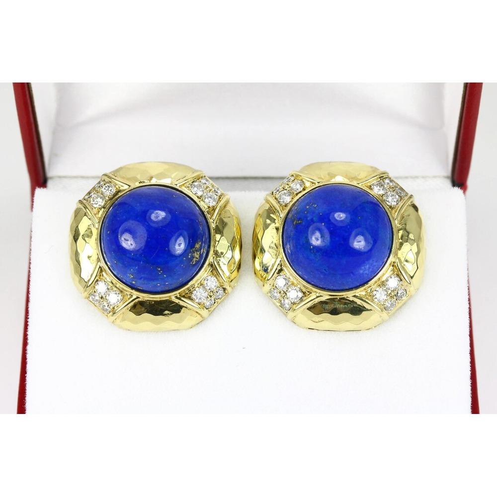 Pendientes de clip con diamante lapislázuli azul de oro de 18 quilates Pendiente de clip con gema natural