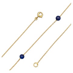 18k Gold blue Lapis Lazuli Necklace - Vintage Beaded Chain, French Hallmark
