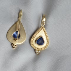 18k Gold & Blue Sapphire & Diamond Shield Earrings