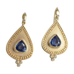 18k Gold & Blue Sapphire & Diamond Shield Earrings