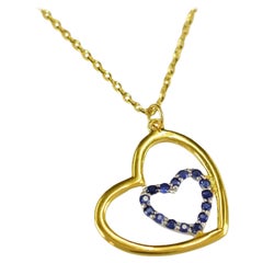 18k Gold Blue Sapphire Necklace Dainty Heart Necklace