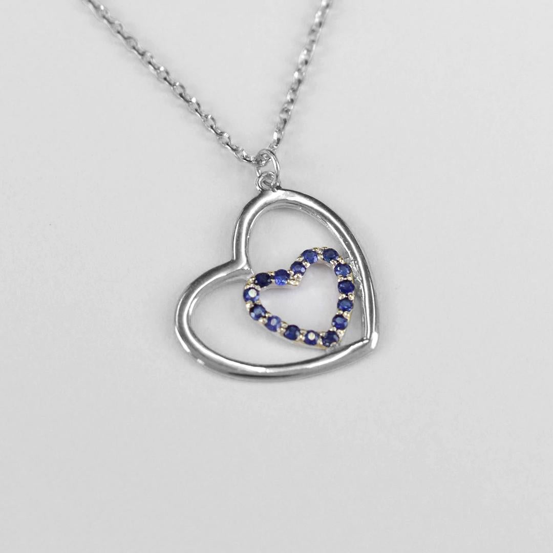 Round Cut 18k Gold Blue Sapphire Necklace Dainty Heart Necklace For Sale