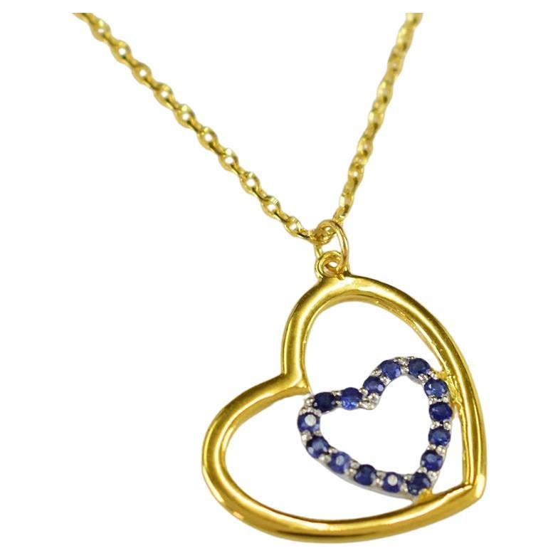 Heart Cut Blue Sapphire Pendant Necklace with Chain in 18K Yellow Gold