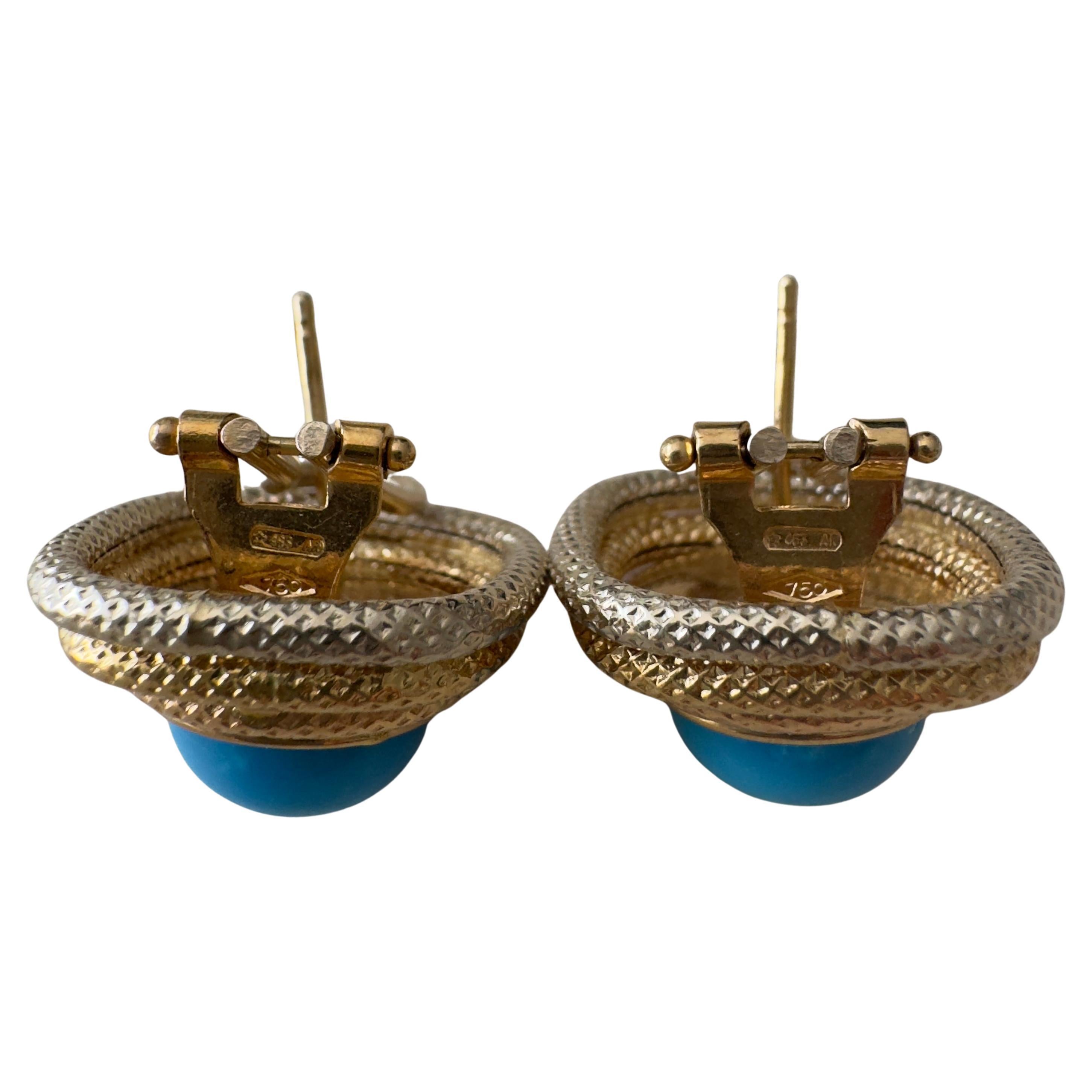 Orecchini a clip con smithsonite blu in oro 18K In condizioni ottime in vendita a Lake Worth, FL