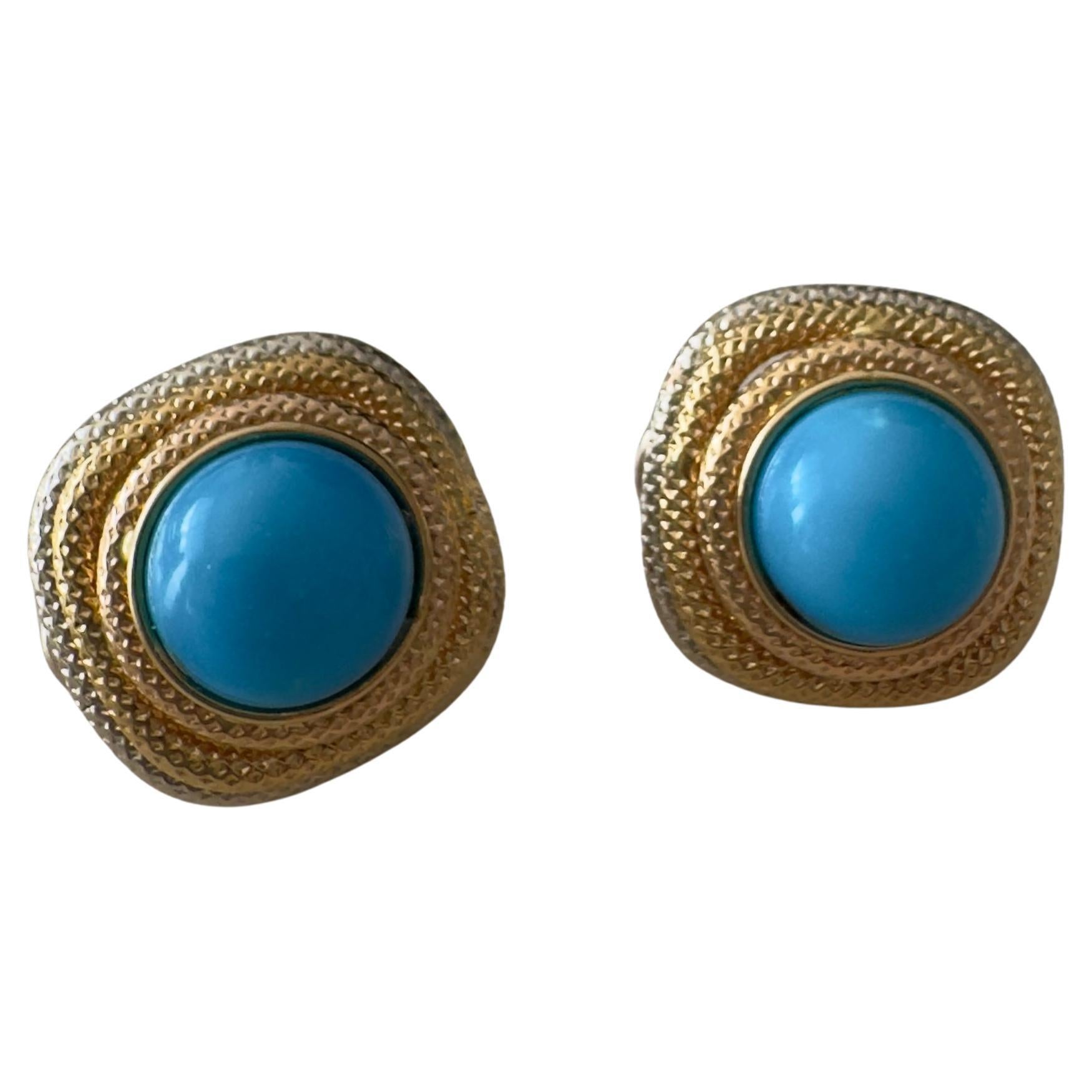 Orecchini a clip con smithsonite blu in oro 18K in vendita 2
