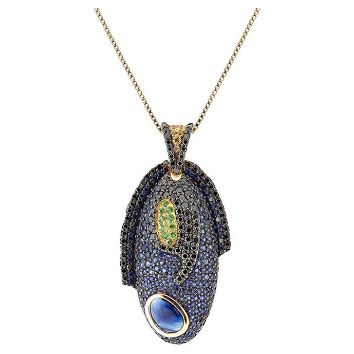18k Gold Blue Tang Pendant with Diamonds, Sapphires and Tsavorites For Sale