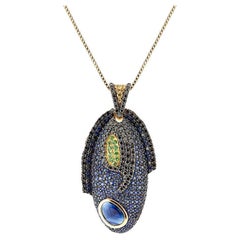 18k Gold Blue Tang Pendant with Diamonds, Sapphires and Tsavorites