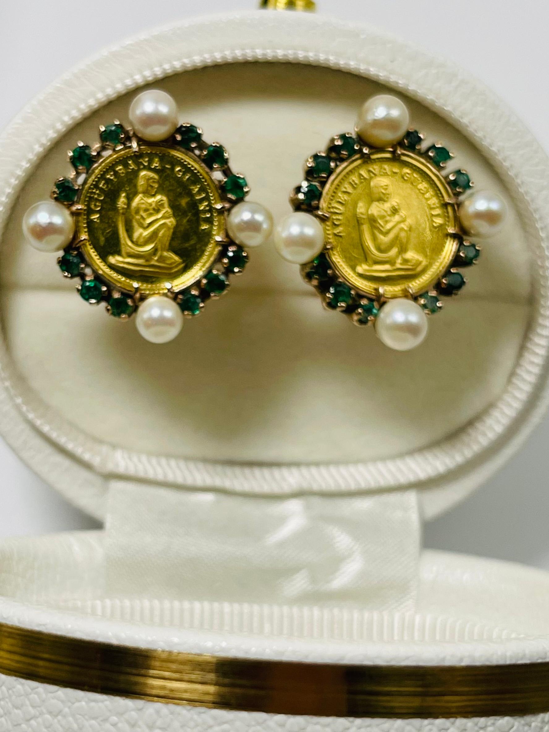 18K Gold Borinquen Native Agueybana Set Of Pendant, Pair Of Earrings And Ring For Sale 2