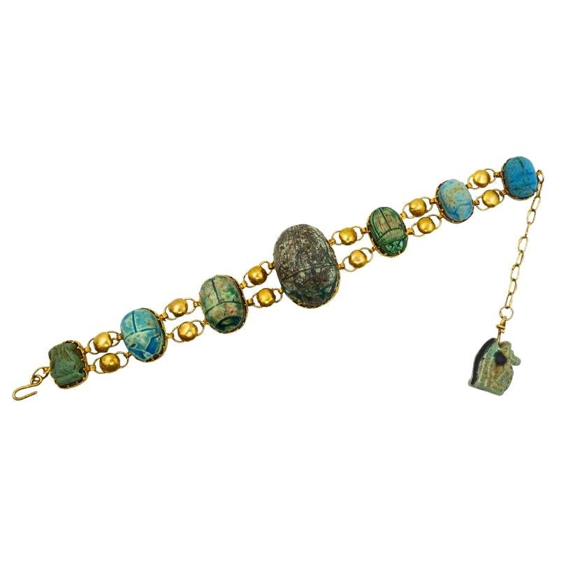 Women's or Men's 18K Gold Bracelet  Ancient Egyptian Scarabs For Sale